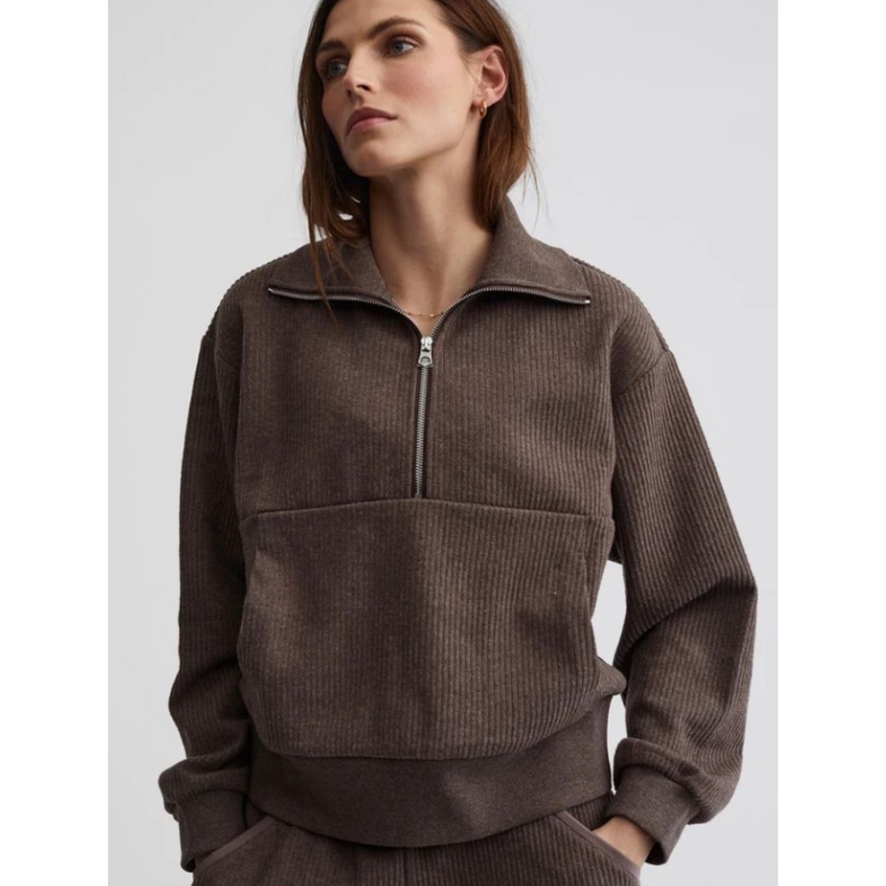 Varley Cyrus Half Zip Sweatshirt Chocolate Brown Medium